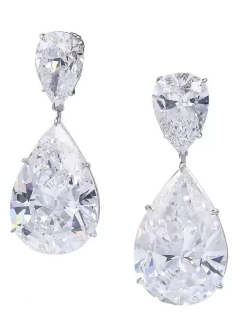 NIB 30CTW Pear Cut White Sapphire Bridal Wedding Drop Earrings Sterling Silver